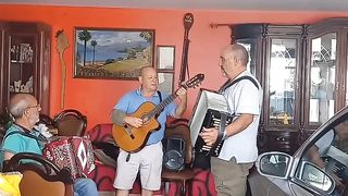 Duas concertinas e uma viola ja fazem a festa.