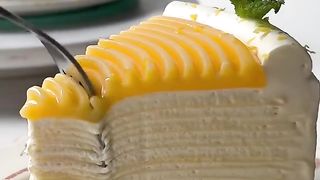 Lemon crepe cake with lemon curd top
