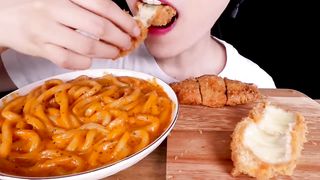 ASMR MUKBANG｜CHEESY CARBO FIRE NOODLES, UDON, CHEESE PORK CUTLET 까르보불닭볶음 우동, 치즈돈까스 EATING SOUNDS 먹방