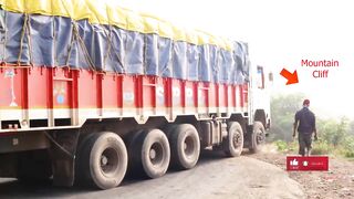 Heavy Truck Escapes Falling From Ghat Road While Turning - Truck Driver Driving in Dangerous Roads.mp4