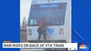 Viral Video Shows Man Riding on the Back of VTA Train in San Jose