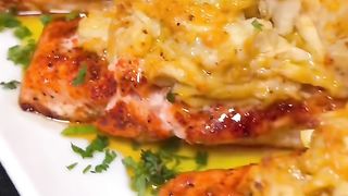 Creamy Salmon bites over Yellow Rice