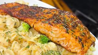 Blackened Salmon Pasta with a Creamy Cajun White Sauce