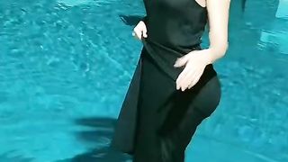 Resting in a pool. She is so cute