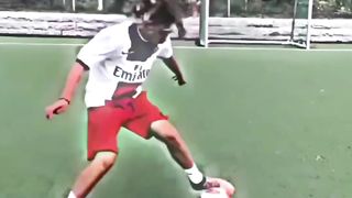 His eyes are fixed on the ball