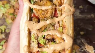 Chopped shrimp po boy sandwiches