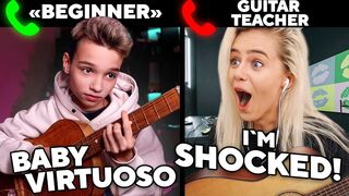 Baby VIRTUOSO Pretends to be a BEGINNER to guitar Lessons.