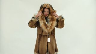 PELLICCIA CAPPOTTO DONNA DI VISONE RASATO E VOLPE ROSSA.