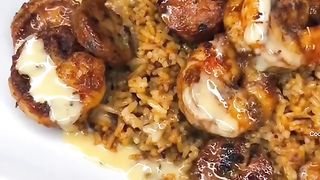 Cajun Shrimp and Chorizo Rice with a Creamy Buyter Sauce‼️