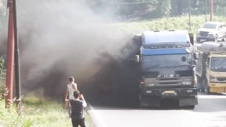 truck with black smoke