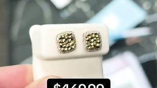 Real Diamond & Solid Gold Nugget Square Earrings