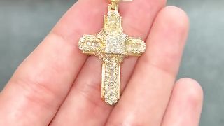 Solid Gold & Natural Diamond Princess Cut Cross Pendant