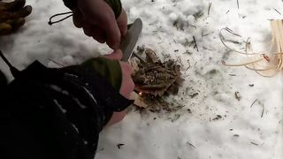 SOLO Two Days WINTER BUSHCRAFT Camp - Shelter in Snowfall - Lavvu Poncho - Spoon Carving