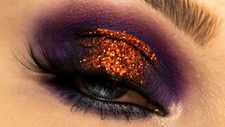 Purple and Orange Glitter Makeup