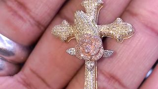 10K 2-Tone Gold & Diamond Praying Hand Cross Pendant