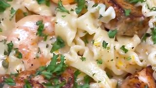 Salmon and Shrimp Alfredo ???????????? It’s too late to un-big that back now
