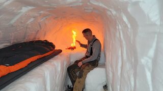 Dugout Shelter Under 10ft (3m) of Snow - Solo Camping in Survival Shelter During Snow Storm 2