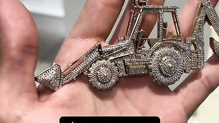 Natural Diamond & Real Gold JCB Backhoe Loader Pendant