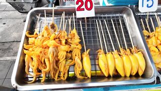 Delicious Less than 0.5 Dollar Thai Street Food (Grill Squid [4K HD])