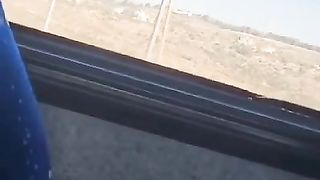 A bus of fearung civilians while shootk h occurs outside