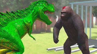 Wall Break With Giant Gorilla and T-Rex Cartoon Giant T-Rex vs GORILLA Animal Fight