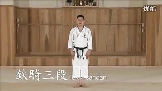 Performing kata Tekki Sandan from Shotokan style karate