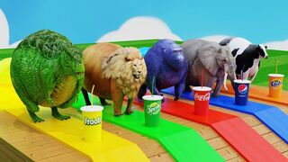 Choose Right Drink with Elephant Gorilla Cow Tiger Dinosaur buffalo Wild Animals Games new