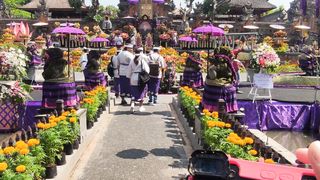 Saraswati temple Ubud with Indian guest