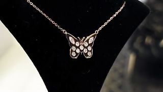 Solid 14K & Natural Diamond Ladies Butterfly Necklace
