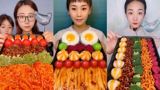 (Spicy Food Eating) - Fresh Tofu with Chillies - mukbang ASMR | Sisters Eating