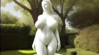 Art beautiful plaster statues in garden in 4K