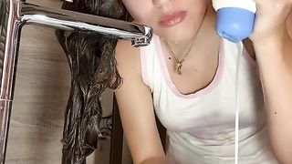 Washing hair check it out girls