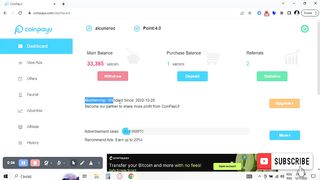 CoinpayU - upgrading Membership: Junior Partner for 6400 Bitcoin satoshi