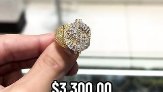 Solid Gold & Real Diamond Baguette Dollar Sign / Money Ring