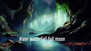 River waterfall full moon light