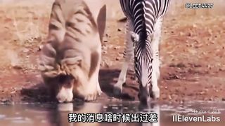 Animal World Funny English Voiceover Lion and zebra sharing a drink What are they plotting in secret