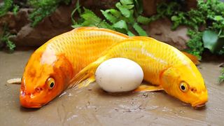 A Group of Goldfish Catch Eels in a Mud Hole - Stop Motion ASMR Primitive Cooking