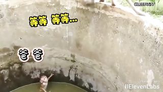 Animal World Funny English Voiceover Two little monkeys fall into the water, witness how the big monkey comes to the rescue!