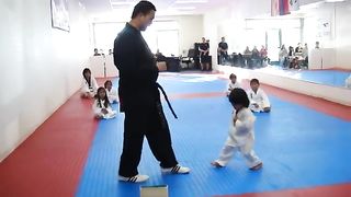 Three year old Tries to Break Board in Taekwondo