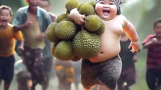 Bocil yang lucu mencuri durian