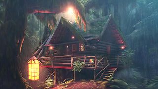 House in the forest in the rain