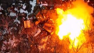 Ukrainian drones destroying Russian ammunition at frontline