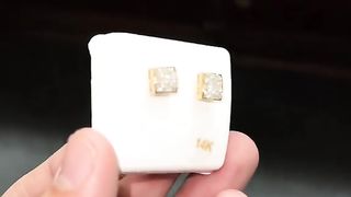 Natural Diamond & Solid Gold Princess Cut Earrings