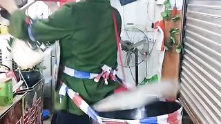 viral banda drum man with cute kitchen tools#fyp