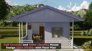 6x8 Meters Half Concrete and Metal Cladding House Design Open Kitchen with Floor Plan - Filipino