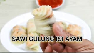 Cara membuat sawi gulung isi ayam /camilan sehat