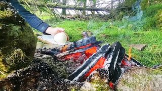 Crispy Chicken Burger cooked in the WILD!???? ASMR cooking in the forest