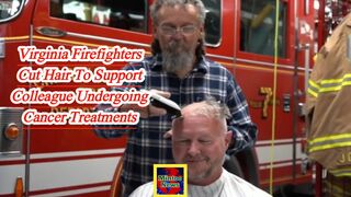 Virginia firefighters cut hair to support colleague undergoing cancer treatments
