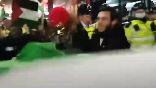 London protesters and police in tug-of-war with Palestinian flag