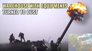 2S4 Tyulpan destroyed warehouse with equipments of Ukraine in Svatovskoye